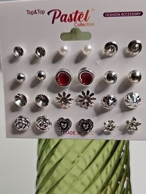 Women's Silver-tone & Red Earring Set